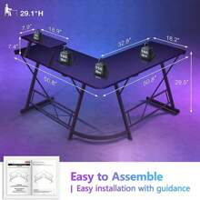 MR IRONSTONE 2025 New Year Gift 51 Inch Black L-Shaped Gaming Table Corner Computer Desk With Large Display Stand And Carbon Fiber Surface Corner Table, Perfect For Holiday Gifts - màu đen - Xem 5