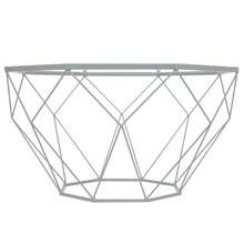 Malibu Large Modern Octagon Glass Top Coffee Table With Geometric Base