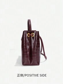 复古新款鳄鱼纹手提包，大容量轻便奢华斜挎单肩包，时尚百搭女士斜挎包，包包女士优雅 - 酒紅色 - 查看 9