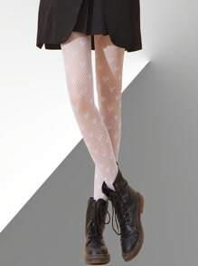 4 Black And White Bows And Hearts Motif Fishnet Stockings For Women