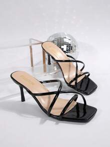 New Women Plus Size Comfortable Minimalist Crisscross Open Toe Square Toe Leather Stiletto High Heel Sandals, Versatile, Casual, Fashion, Beach, Summer