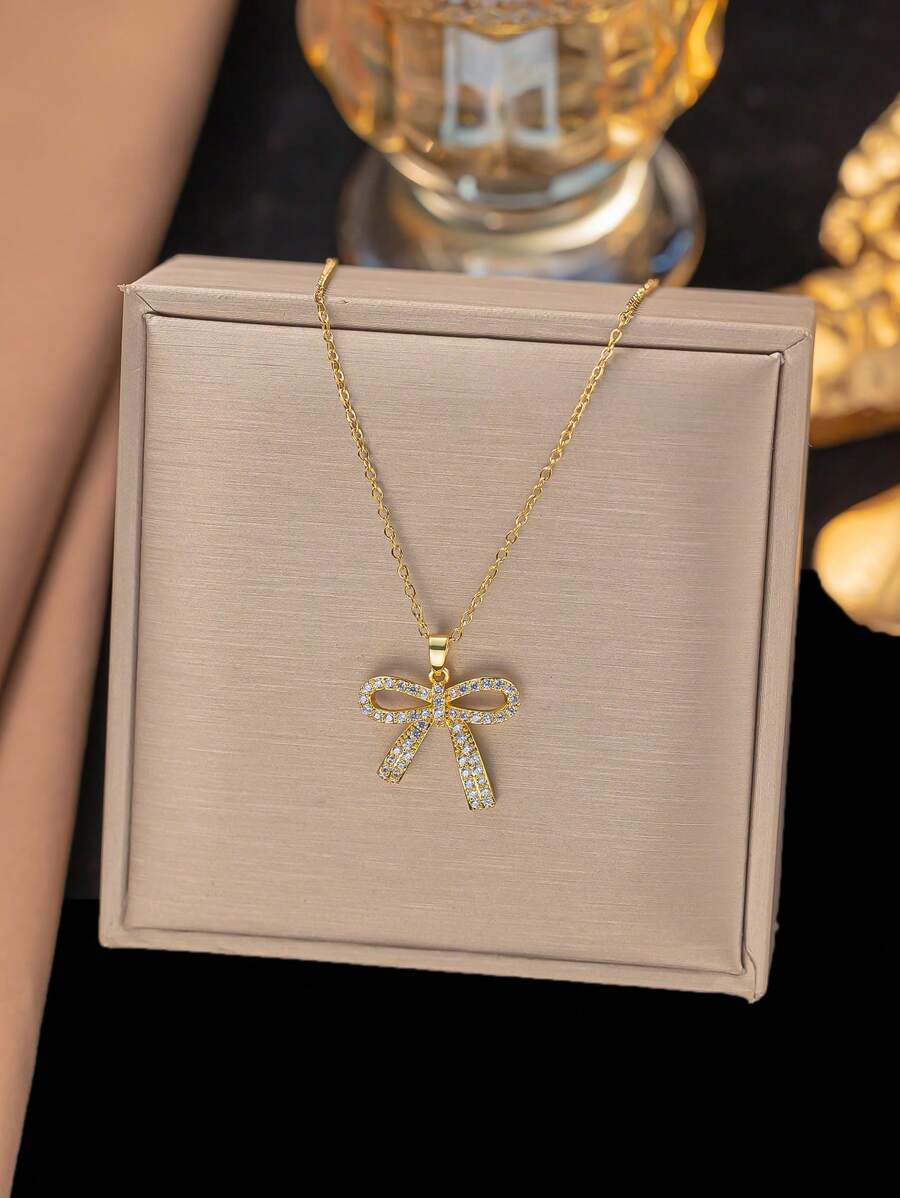 1 件不锈钢蝴蝶吊坠项链，创意设计，可爱，浪漫，优雅，复古，时尚，适合情人节、节日、日常穿着、派对、礼物，实惠之选（OPP 袋、仅供拍摄使用） - 金黃色 - 查看 1