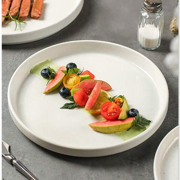 Plato de cerámica para bistec estilo nórdico, plato para bistec blanco creativo y de moda Ins, vajilla para uso doméstico