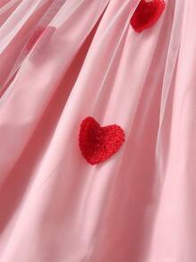 Young Girl Heart Embroidered Mesh Patchwork Dress - Pink - View 8