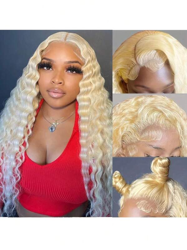 613 Lace Front Wig Human Hair 13X6 Transparent Lace Deep Wave 150 Density Free Part Blonde Lace Front Wigs Human Hair Pre Plucked With Baby Hair 613 Lace Frontal Wig For Women