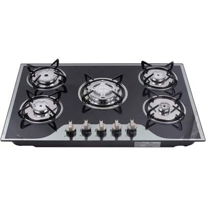 ZhdnBhnos Gas Cooktop 30 Inch Gas Stove Cooktop Stove Burner Tempered Glass Built In 5 Burners Gas Hob Grate Stovetop LPG/NG Convertible (Style 1)