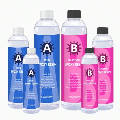 Crystal Clear Epoxy Resin Kit, 3.42/6.83/17oz Epoxy Resin Glue With Silicon Cups,Concentrated Dye,Self-Leveling, Bubble-Free Coating And Casting Resin For DIY Art & Crafts, Jewelry, Coasters, Molds