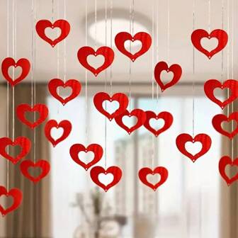 200pcs Valentine's Day & Wedding Decor Set - Includes 100 Heart Pendants & 100 Confetti Streamers, Perfect For Birthday Parties & Romantic Celebrations, Perfect For Winter, New Year