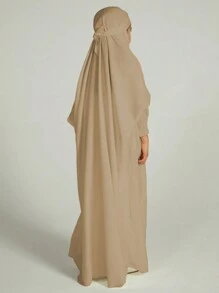 Muslim Tween Girl Girls Abaya Solid Long Kaftan Abaya Enfant Robe Dress Tween Girl Clothes For Gift(Non-Removable Turban) - Champagne - View 5