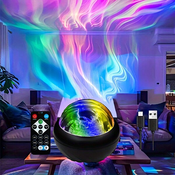 Projetor de luzes do norte multicoloridas e sonhadoras alimentado por USB com luz de aurora e céu estrelado e controle remoto para ambiente doméstico