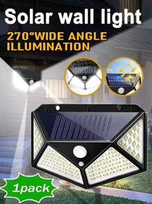 Luminária de parede externa solar ultrabrilhante de 100 LEDs com sensor de movimento, 3 modos de iluminação, iluminação de grande angular de 270 °, à prova d'água, econômica, fácil de instalar, muito adequada para quintais externos, jardins, cercas, terraços, portas de entrada, garagens e iluminação externa