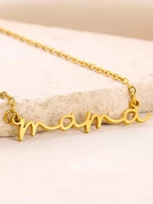 1 件优雅“MAMA”字母吊坠项链，18K 镀金不锈钢防水女士锁骨链，迷人珠宝，适合婚礼、度假、母亲节礼物 - 不銹鋼 - 查看 10