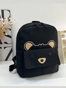 定制刺绣字母和熊图案可爱背包，适合男孩和女孩的时尚休闲学生书包，时尚背包，学龄前小学生背包，户外旅行便携式背包 - 彩色 - 查看 5