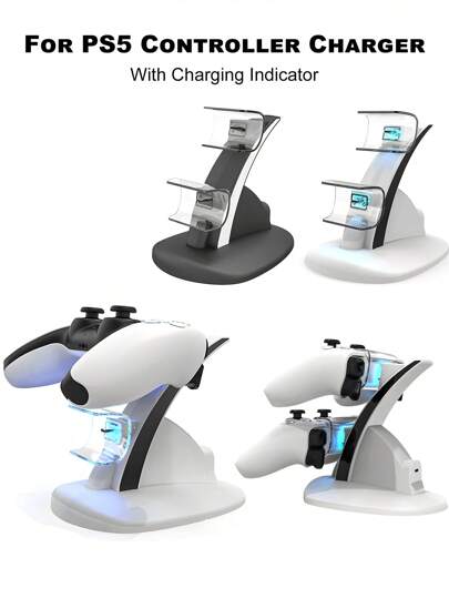 1 pieza Base de carga para control DualSense de PS 5, con 2 puertos Tipo-C, base de carga rápida con chip de protección e indicador LED para mando de PlayStation 5, estación de carga simultánea portátil para PS 5.