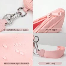 Ví đựng tiền xu, thẻ tín dụng, thẻ ID hai lớp bằng nylon có khóa kéo, in logo tùy chỉnh, kèm dây đeo, ví cầm tay mini dành cho nữ. - Nhiều màu - Xem 9