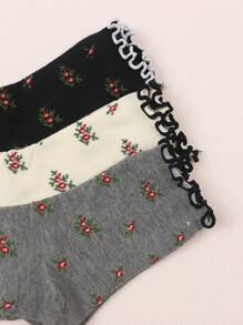 3/6 双女式中筒袜，复古花卉提花图案，荷叶边饰边，甜美女孩风格，奢华复古袜子，适合所有季节，秋季 - 彩色 - 查看 4