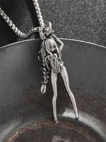 1pc Unique Classic Cartoon Character Double Bun Girl Pendant Necklace, Unisex Hip Hop Rock Party Accessory - Fashion New Styles - View 1