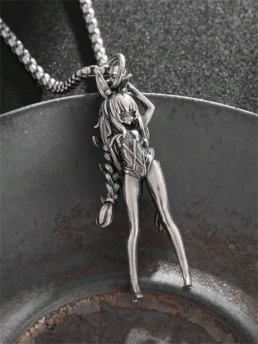 1pc Unique Classic Cartoon Character Double Bun Girl Pendant Necklace, Unisex Hip Hop Rock Party Accessory - Fashion New Styles - View 1