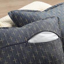 1pc Simple Farmhouse Style Linen Jacquard Throw Pillow Cover - Navy Blue - View 5