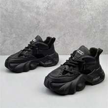 男士休闲运动鞋，加大码（39-45），厚底运动鞋增高鞋 - 最新潮流设计，亲肤舒适，适合休闲户外运动跑步，时尚纯色 - 黑色 - 查看 4