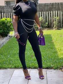 1pc Simple Fashion Thick Chain Waist Belt, Gold/Silver - Multicolor - View 5