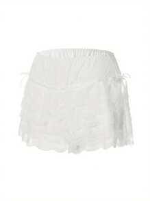Women's Summer Lace Shorts Elastic Waist Layered Lace Ruffle Bow Shorts Bloomer Shorts Y2K Pettipants Pajama Sexy Boyshorts - trắng - Xem 10