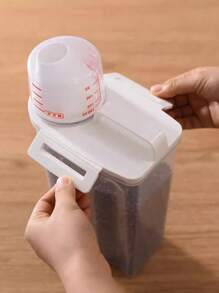 1 件装带量杯的米桶，大容量谷物容器，防潮防虫密封储存容器，用于大米、谷物、面粉、宠物食品、家用密封分配器、食品储存罐、居家用品 - 白色 - 查看 4