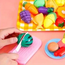 25pcs/Set Random Kitchen Vegetable & Fruit Learning Cutting Play Set, Educational Toy Gift For Young Children, Suitable For Girls And Boys, Great For Christmas Or Holiday