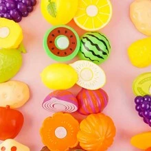 25pcs/Set Random Kitchen Vegetable & Fruit Learning Cutting Play Set, Educational Toy Gift For Young Children, Suitable For Girls And Boys, Great For Christmas Or Holiday