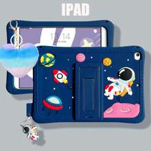 卡片夹儿童 iPad 保护套 1 件可调节卡通宇航员星空宇宙主题平板电脑支架保护套兼容三星 Galaxy TAB A7 A8 A9 Plus、Apple iPad Air2/iPad Mini/iPad 5/6/7/8/9/iPad Pro 11 第 10 代 - 藏蓝色 - 查看 8
