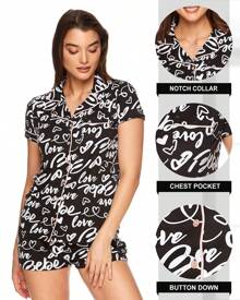 Bebe Pajama Set For Women, Stretch Rayon Knit Short Sleeve PJs For Women Set, Ladies Pajamas Sets - Black 24 - View 2