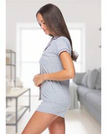 Bebe Pajama Set For Women, Stretch Rayon Knit Short Sleeve PJs For Women Set, Ladies Pajamas Sets - 希瑟.格雷 - 查看 4