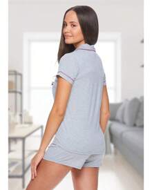 Bebe Pajama Set For Women, Stretch Rayon Knit Short Sleeve PJs For Women Set, Ladies Pajamas Sets - 希瑟.格雷 - 查看 5