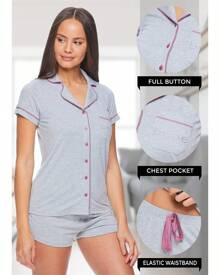 Bebe Pajama Set For Women, Stretch Rayon Knit Short Sleeve PJs For Women Set, Ladies Pajamas Sets - 希瑟.格雷 - 查看 2