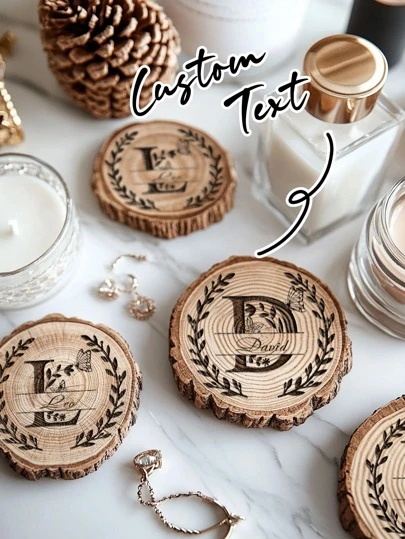 1pc Customizable Text Wooden Coaster, Absorbent Ceramic Cup Mat, Coffee Coaster, Heat-Resistant Mat, Home And Friends Coffee Table Protector, Drink Coaster, Kitchen Accessories, Aroma Diffuser Tray, Multi-Functional Wooden Tray, Ins Style Coaster, House Warming Gift, Birthday Gift, Suitable For Party And Holiday Table Decor