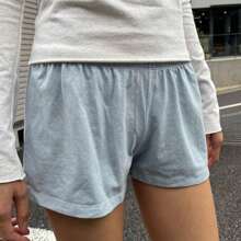 Women's Low Rise Shorts Casual Elastic Waist Solid Color/Stripes/Cartoon Print Loose Lounge Shorts Going Out Shorts - Màu xanh lam - Xem 6