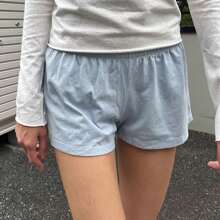 Women's Low Rise Shorts Casual Elastic Waist Solid Color/Stripes/Cartoon Print Loose Lounge Shorts Going Out Shorts - Màu xanh lam - Xem 1