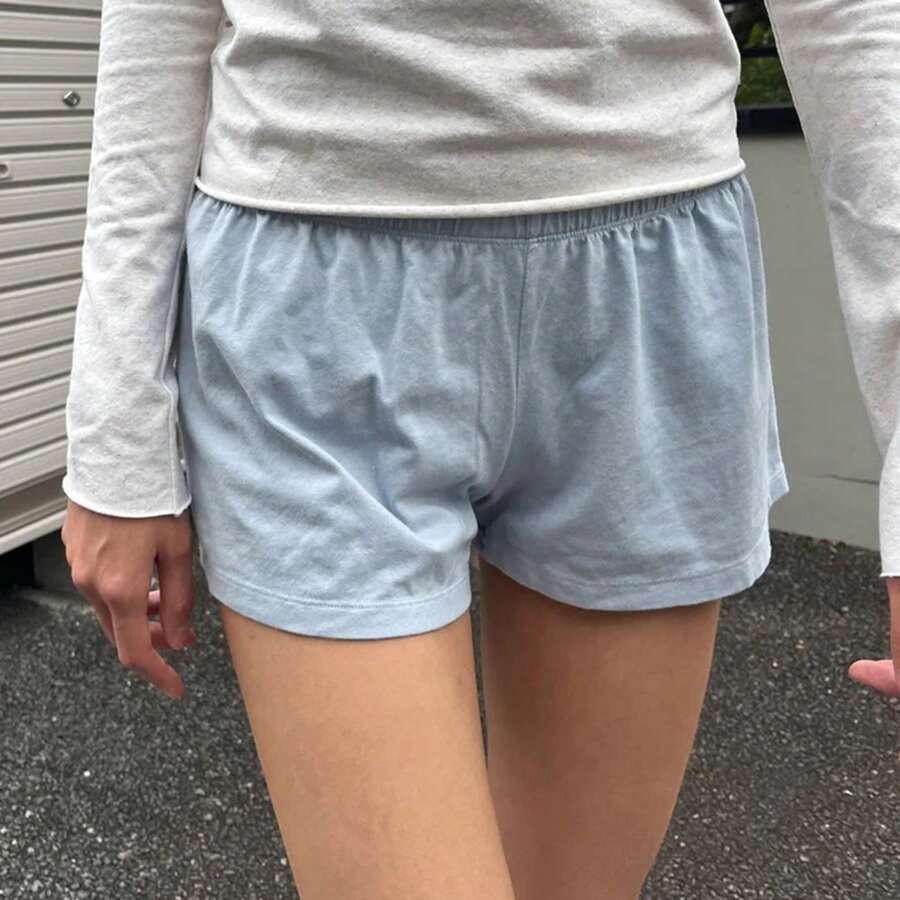 Women's Low Rise Shorts Casual Elastic Waist Solid Color/Stripes/Cartoon Print Loose Lounge Shorts Going Out Shorts - Màu xanh lam - Xem 1