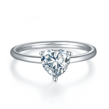 1 件 925 纯银 1 克拉莫桑石心形女士订婚戒指，适合作为情人节礼物