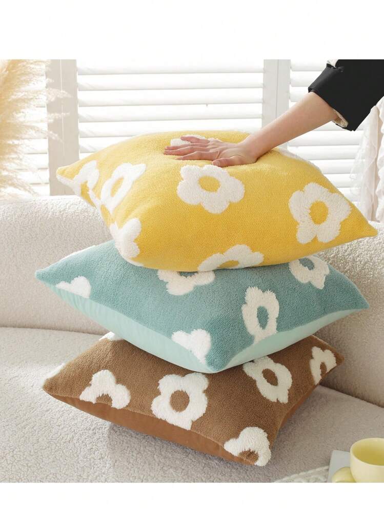 2 件 3D 花卉提花装饰枕套，适合客厅和卧室，春夏季（仅枕套，无枕芯） - 黃色 - 查看 3