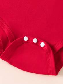 Baby Girls Elegant Cute Heart & Letter Print Cap Sleeve Bodysuitper And Digital Print Flared Pants Set, For Spring & Autumn - Red - View 7