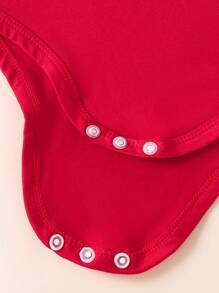 Baby Girls Elegant Cute Heart & Letter Print Cap Sleeve Bodysuitper And Digital Print Flared Pants Set, For Spring & Autumn - Red - View 6