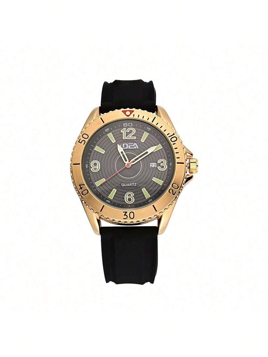 Reloj de cuarzo para hombre Correa de silicona resistente al agua 30M - Dorado - Ver 1