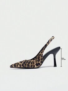女士尖头露跟高跟鞋，休闲高跟鞋，带踝带，豹纹印花，春秋季，猫跟，优雅，派对装扮 - 彩色 - 查看 4