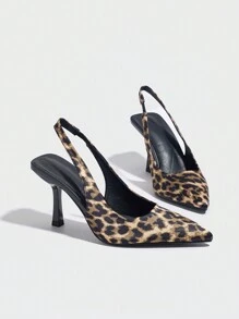 女士尖头露跟高跟鞋，休闲高跟鞋，带踝带，豹纹印花，春秋季，猫跟，优雅，派对装扮 - 彩色 - 查看 6