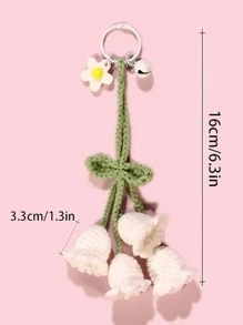 1 pieza Llavero decorativo con flor de orquídea de campana hecha a mano de ganchillo, pendiente de mochila/bolsa de niña de moda con flores adorables, suministros escolares, regalos para maestros, accesorios de maestros, regalos para maestros, trinket de flor de ganchillo, regalo para mujeres en verano - Multicolor - Ver 9