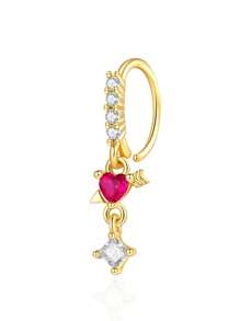 1/9/18 Pcs Heart & Flower L-Shaped 18K Gold Plated Copper Zirconia Nose Stud/Hoop Nose Rings, Suitable For Women's Daily Wear And Gift - Multicolor - View 19
