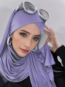 1 件系带水晶亚麻头巾女士速效头巾，纯色经典基本款柔软光滑透气丝绸般亚麻面料围巾，方便的十字设计速效头巾，适合日常工作和生活 Abaya 配饰女士面纱