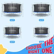 FIZITI 12FT 14FT 16FT Outdoor Trampoline For Ki Ds And Adults, Recreational Backyard 1500LBS Trampoline With Enclosure Net, Ladder, Bonus Sprinkler And LED Lights -ASTM CPC CPSIA Christmas Gifts