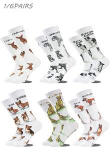 1/6 Pairs Of Men's Black And White, New Pet Animal Dog Socks Fashion Unisexes Stockings, Comfortable And Breathable, Deodorant And Sweat Absorption, Suitable For Men Outdoor Sports, Eye-Catching Fashion Socks On The Street
